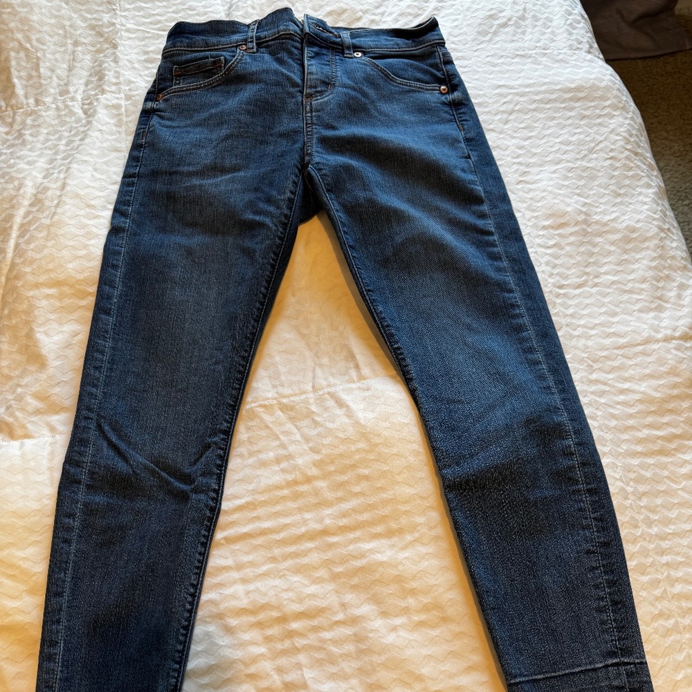 Chewed Hem, High Rise Skinny Jeans, Dark Vintage Wash